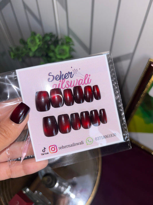 Blood Red Press-On Nails | Deep Red Glossy Short Square Nails