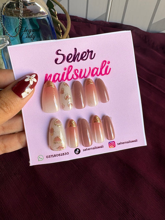 Heart & Chrome Embellished Press-On Nail Set